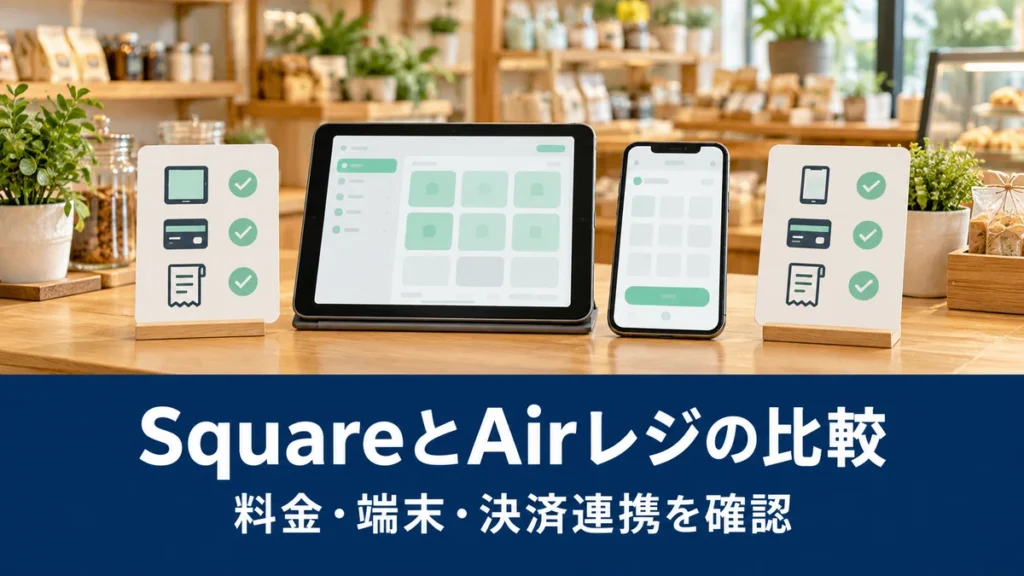 SquareとAirレジの比較：料金・端末・決済連携を確認を整理する概念イラスト