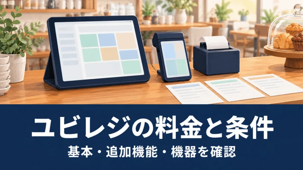 ユビレジの料金と条件：基本・追加機能・機器を確認を整理する概念イラスト