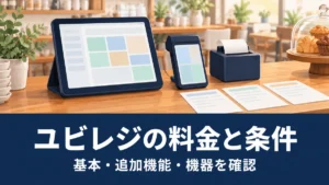 ユビレジの料金と条件：基本・追加機能・機器を確認を整理する概念イラスト