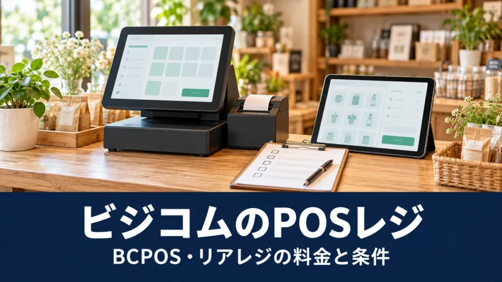 ビジコムのPOSレジ：BCPOS・リアレジの料金と条件を整理する概念イラスト