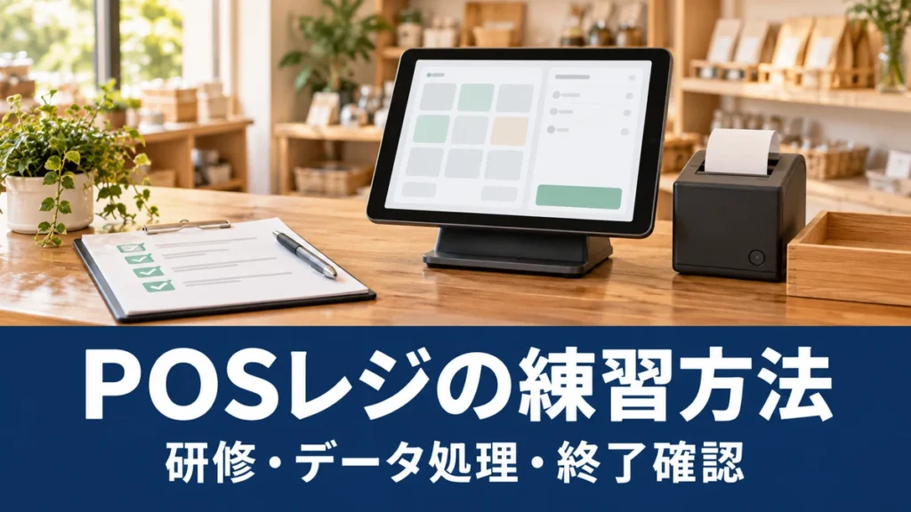 POSレジの練習方法：研修・データ処理・終了確認を整理する概念イラスト